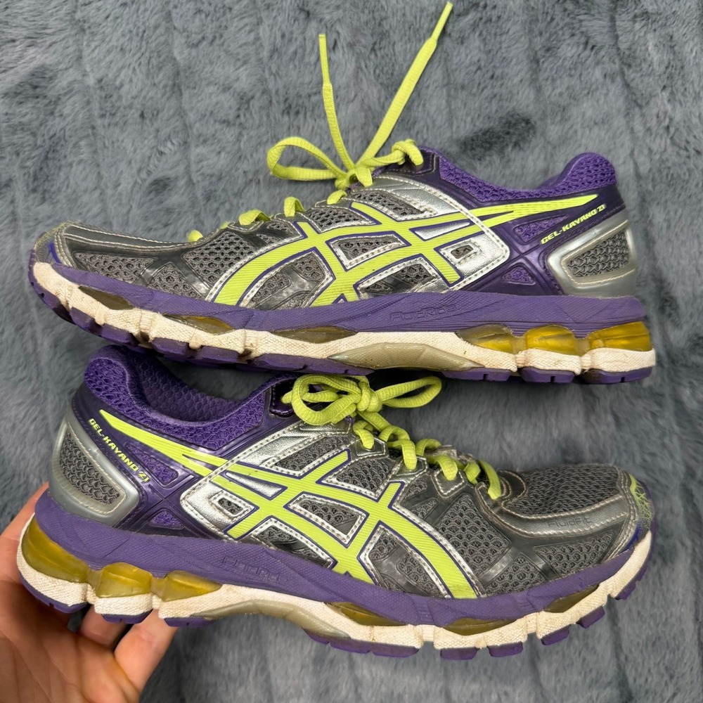 Asics Gel-Kayano 21 Womens Running Shoes Purple Silver Lime T4H7N Size 9
